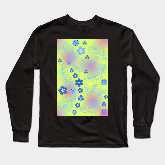 Light Blue leaves and flowers pattern Long Sleeve T-Shirt by PedaDesign